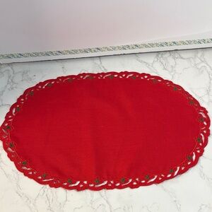 Set of 6: holidayRed Oval Table Placemat with Embroidered Edge